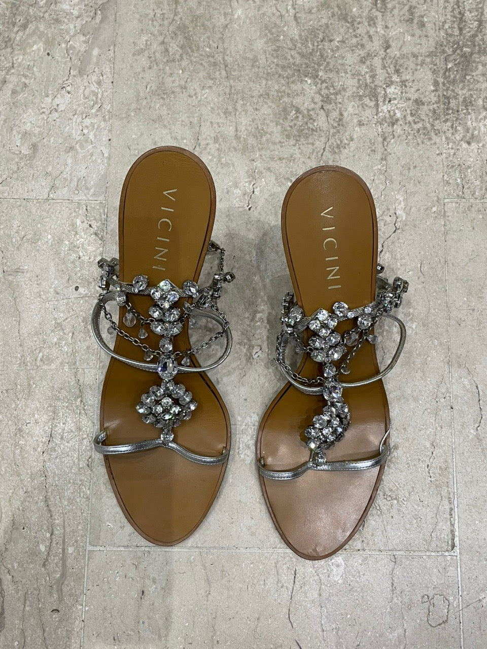 The Crystal Cascade Vintage Sandals – strappy sandals with cascading crystal clusters