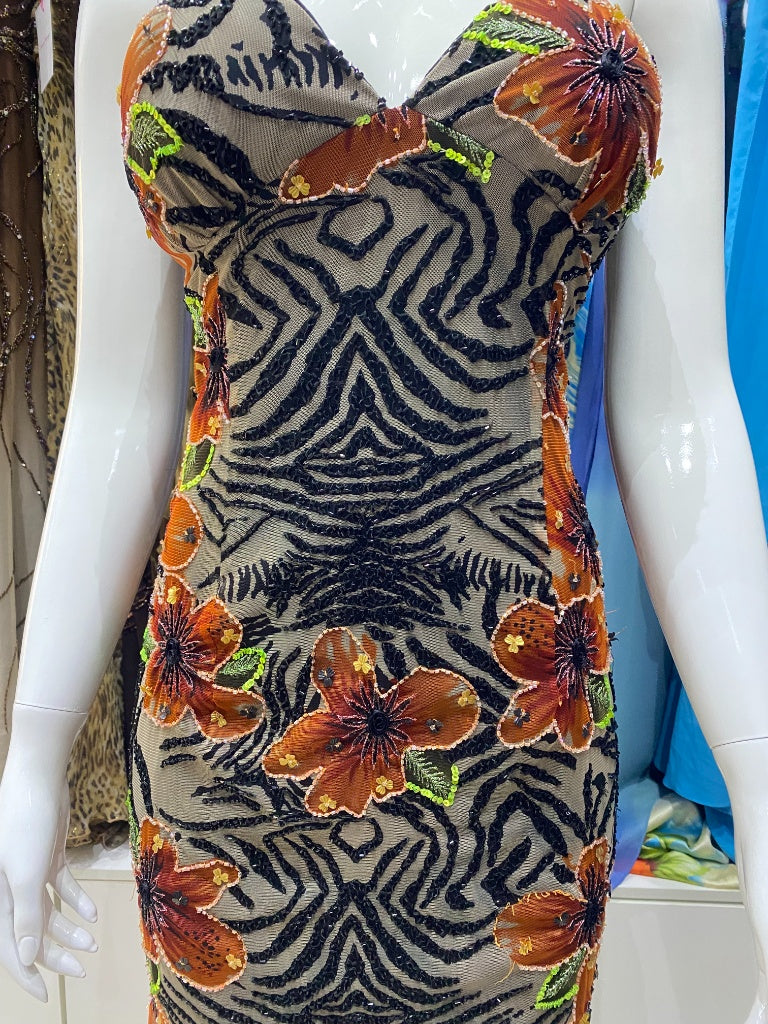 Tiger Stripe & Floral Embellished Maxi Dress
