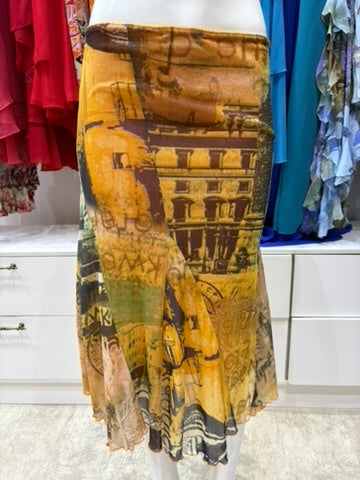 The Bronze Age Vintage Skirt – graphic print mesh skirt