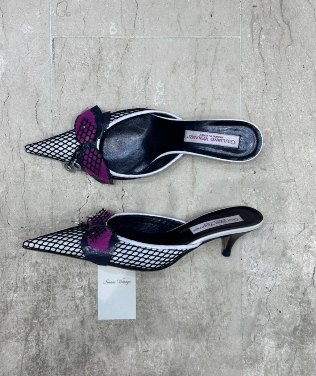 The Noir Petal Mesh Mules