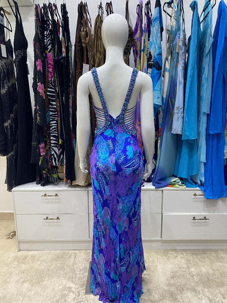 Cobalt & Lavender Paisley Embellished Maxi Dress
