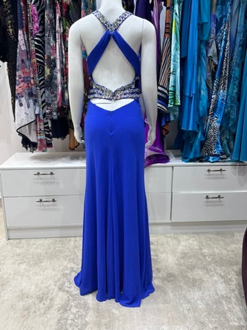 The Sapphire Nights Vintage Dress – sapphire blue halter evening gown back