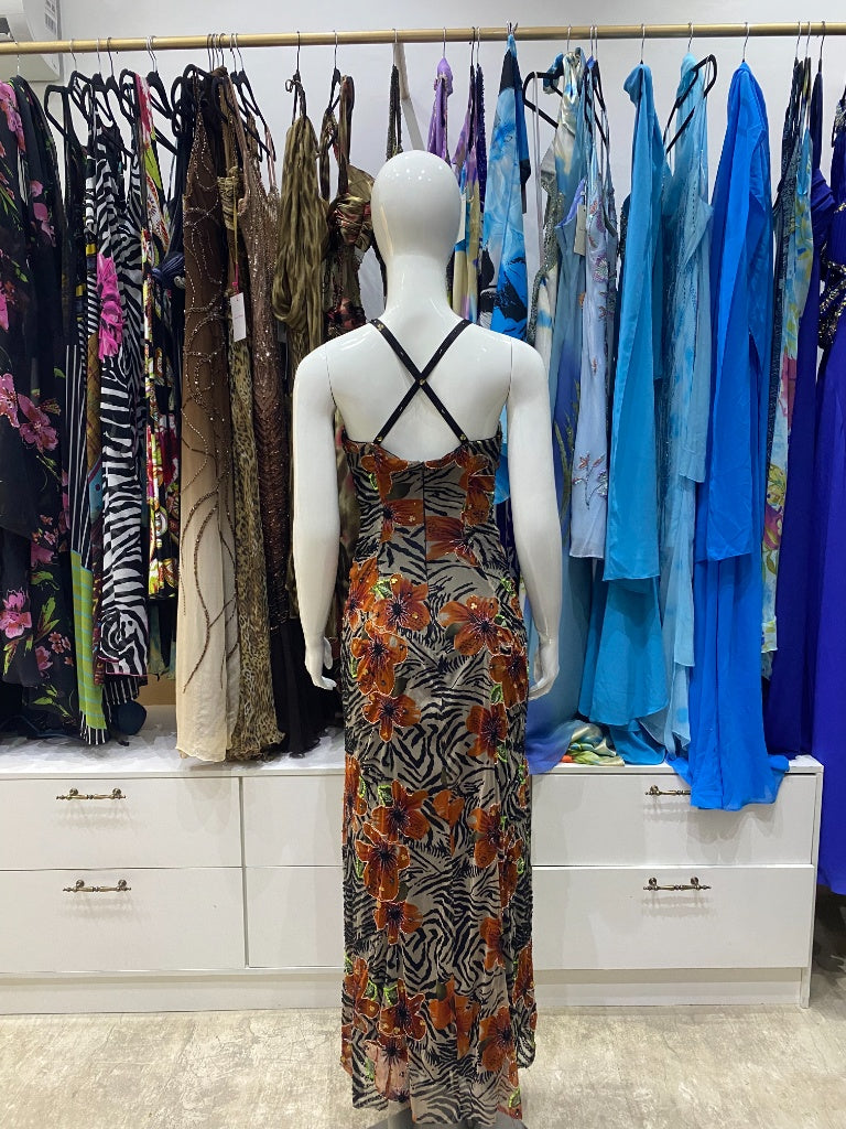 Tiger Stripe & Floral Embellished Maxi Dress
