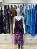 Purple Abstract Beaded Evening Gown