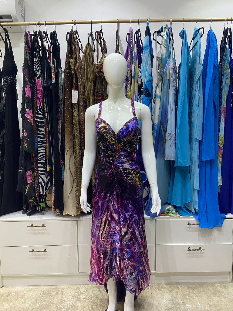 Purple Abstract Beaded Evening Gown