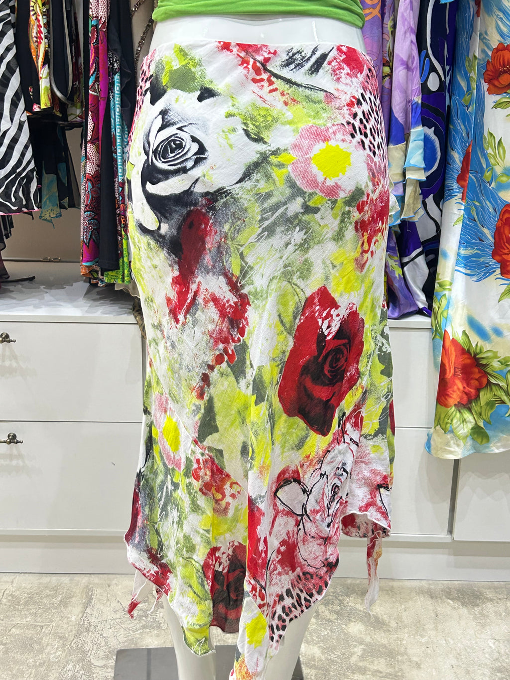 Painted Rose Asymmetric Skirt
