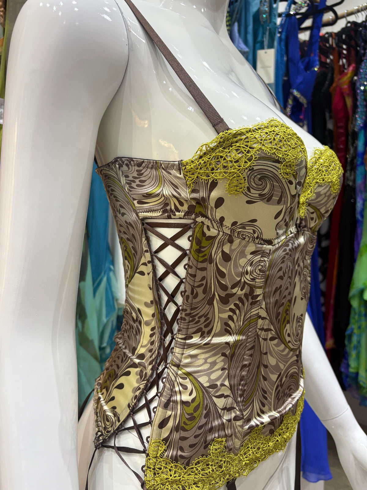 Vintage Baroque Satin Lace-Trim Corset