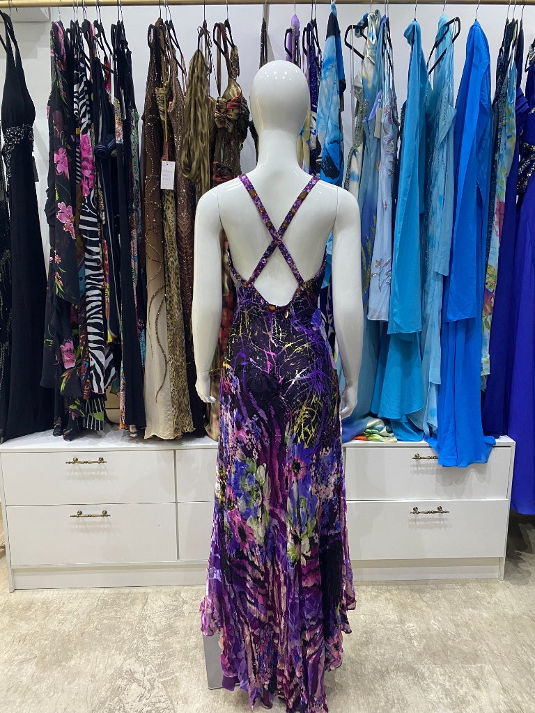 Purple Abstract Beaded Evening Gown