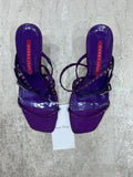 The Amethyst Bridge Vintage Heels – purple and black sandals with studded straps