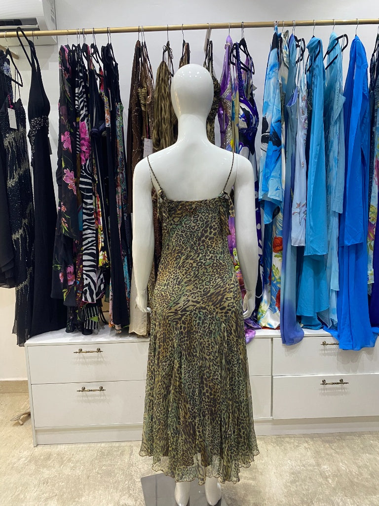 Leopard Print Beaded Chiffon Midi Dress