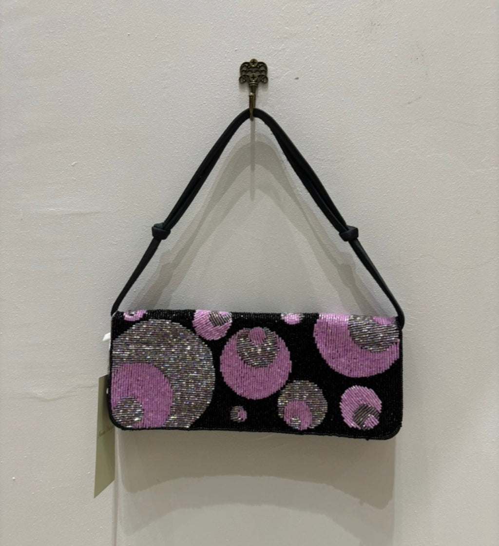 The Lilac Orbit Vintage Bag – black beaded bag with circular pattern detailing