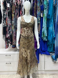 The Golden Jaguar Vintage Dress – gold bronze leopard print evening gown with beaded detailing front