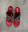 The Crimson Heart Aura Vintage Heels – red sandal heels with heart cut-out wedge