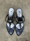 The Midnight Jewel Bow Vintage Heels – black sandal heels with gem-set bow strap