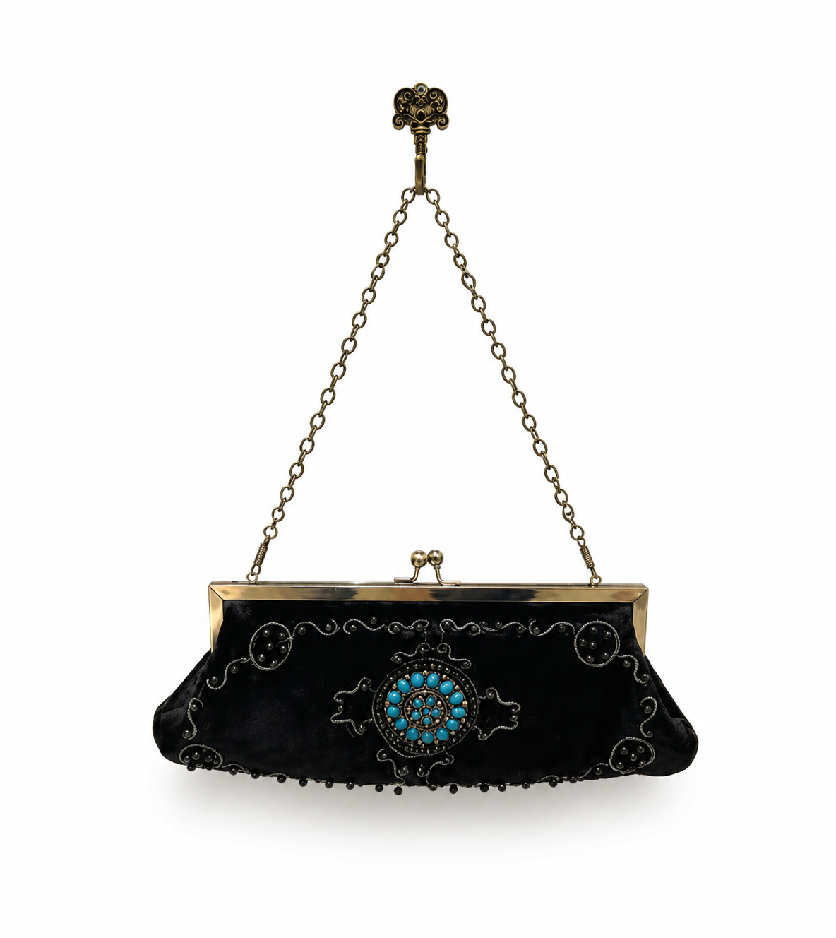The Midnight Bohemian Vintage Bag – black beaded shoulder bag with bohemian design