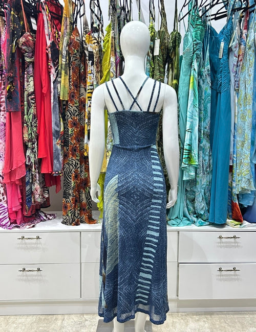 Indigo Save The Queen Vintage Dress – indigo midi dress with contrast stitching back