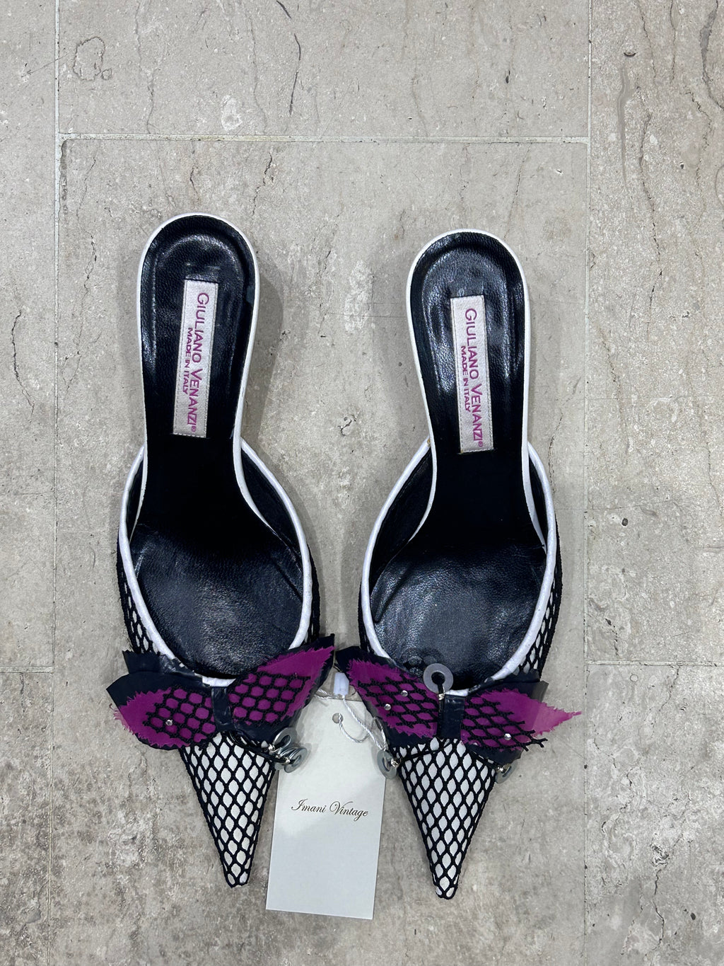 Vintage Giulliano Venanzi Fishnet Bow Mules