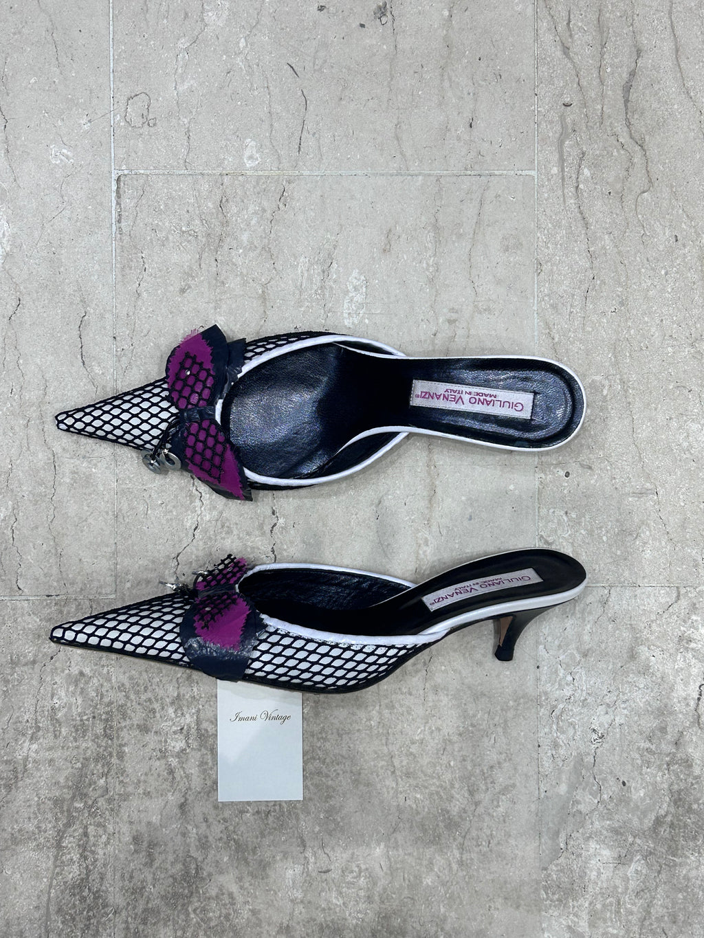 Vintage Giulliano Venanzi Fishnet Bow Mules