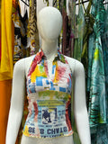 The In The City Vintage Top – collared sleeveless mesh top with urban print