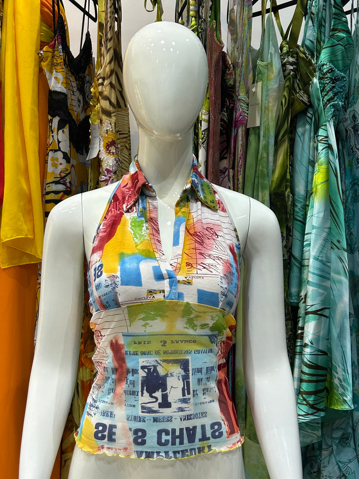 The In The City Vintage Top – collared sleeveless mesh top with urban print
