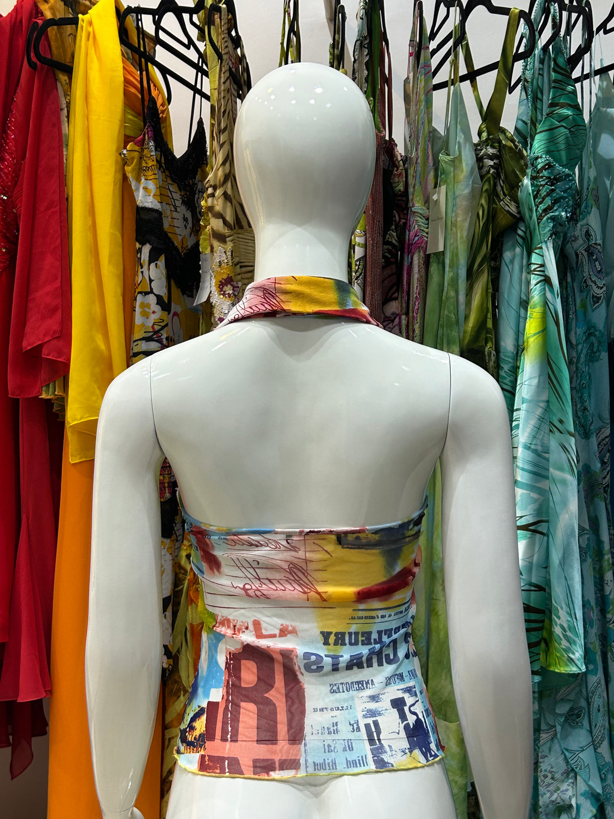 The In The City Vintage Top – collared sleeveless mesh top with urban print back