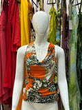 The Valencia Baroque Vintage Top – orange baroque print sleeveless top