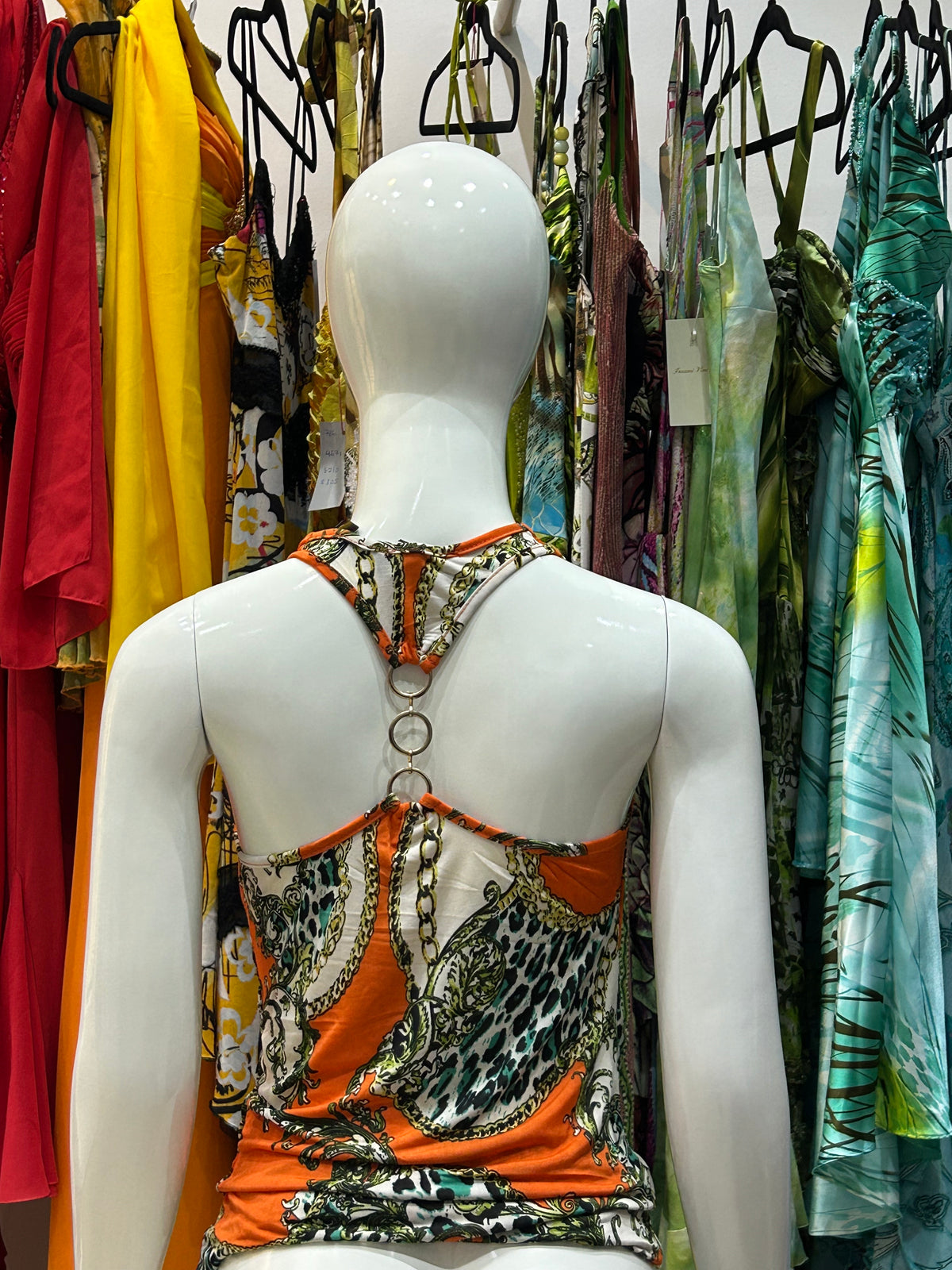 The Valencia Baroque Vintage Top – orange baroque print sleeveless top