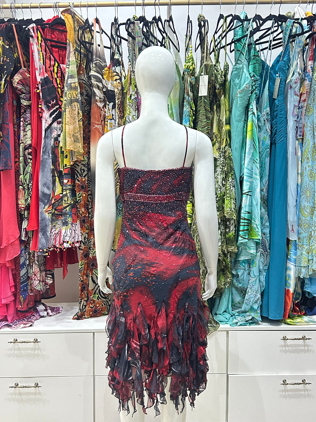 The Crimson Mirage Fringe Dress