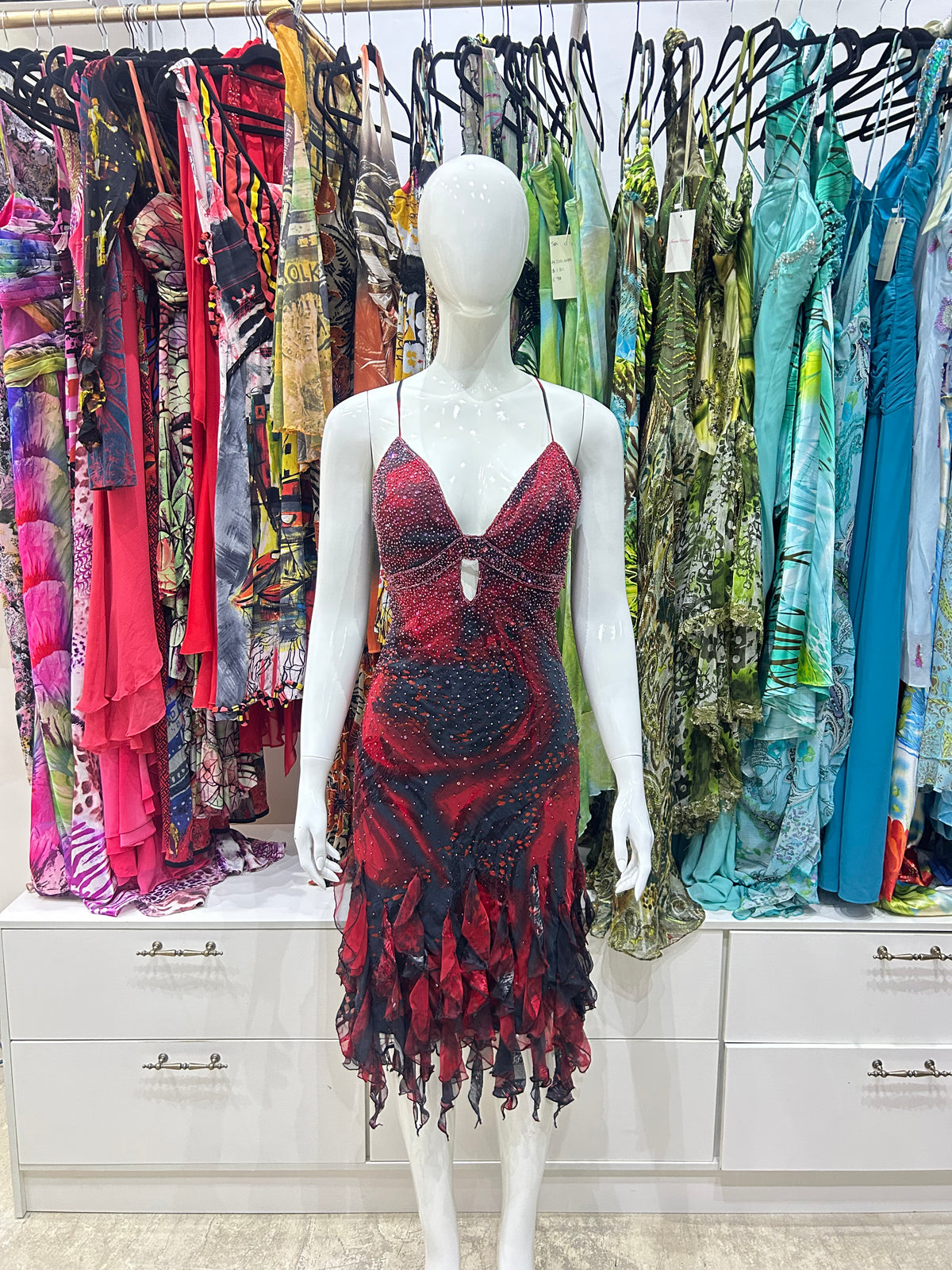 The Crimson Mirage Fringe Dress
