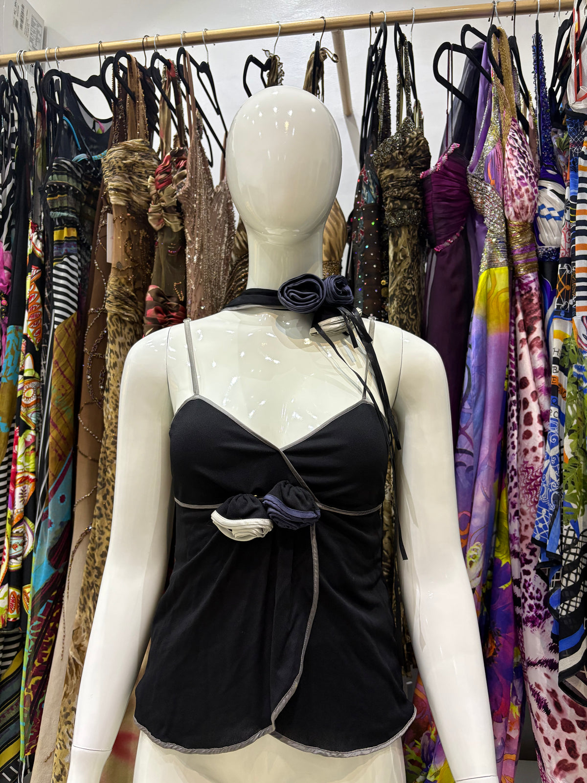 Noir Rosette Cut-Out Top