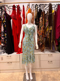 The Electric Lagoon Vintage Dress – blue green 90s cut dress with frill detailing front 