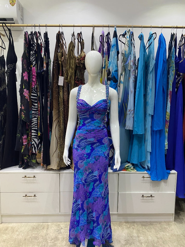 Cobalt & Lavender Paisley Embellished Maxi Dress